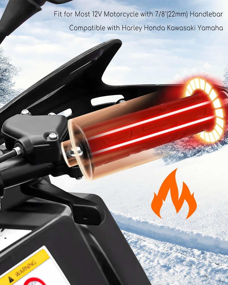 TADYAO 7/8'' Motorcycle Handlebar Heated Grips, Universal 12V 3 Temperature Electric Heated Hand Grips Compatible with Harley Honda Kawasaki Yamaha Dirt Bike 22mm Diameter Handlebar Motorcycle - Image 2